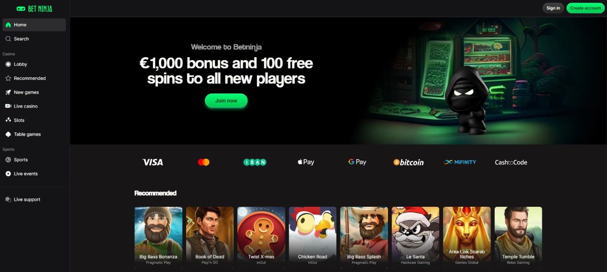 BetNinja homepage casino zonder cruks